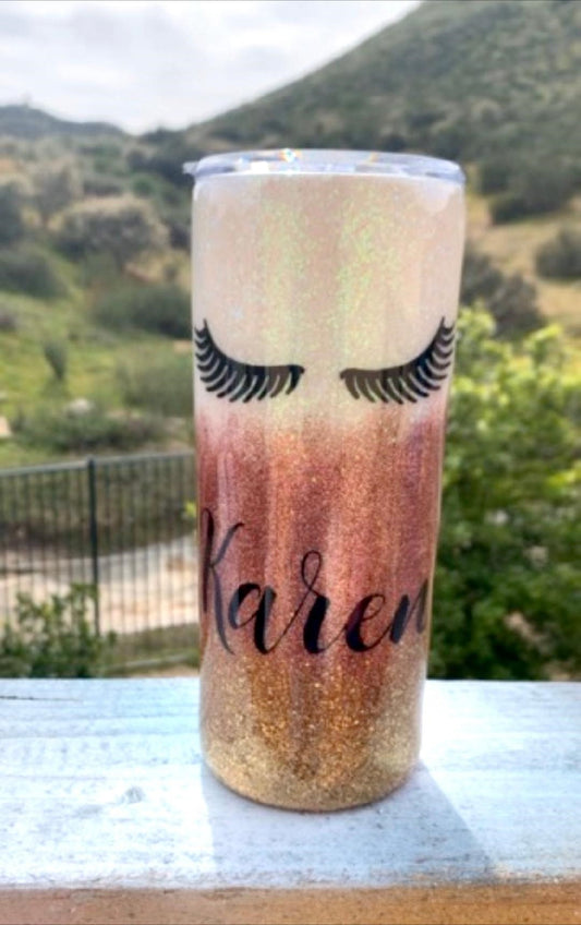 Makeup, Eyelash Custom Glitter Tumbler, Rose Gold, Gold, and White Personalized Glitter Cup Makeup Artist Gift,  Personalized Gifts