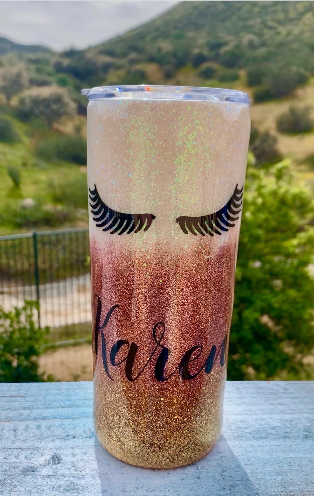Makeup, Eyelash Custom Glitter Tumbler, Rose Gold, Gold, and White Personalized Glitter Cup Makeup Artist Gift,  Personalized Gifts