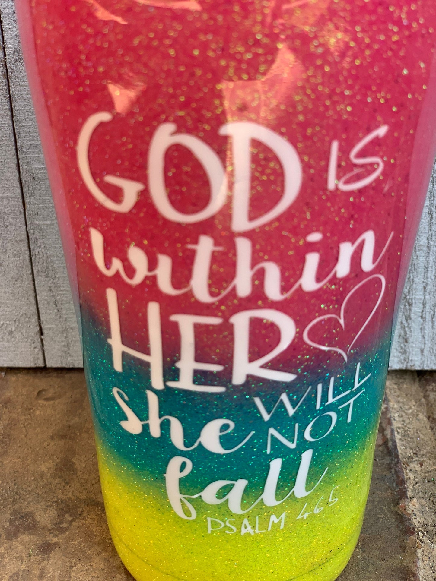 God is within her she will not fall PSALM 46:5 Personalized Glitter Cups, Christain Personalized Gifts