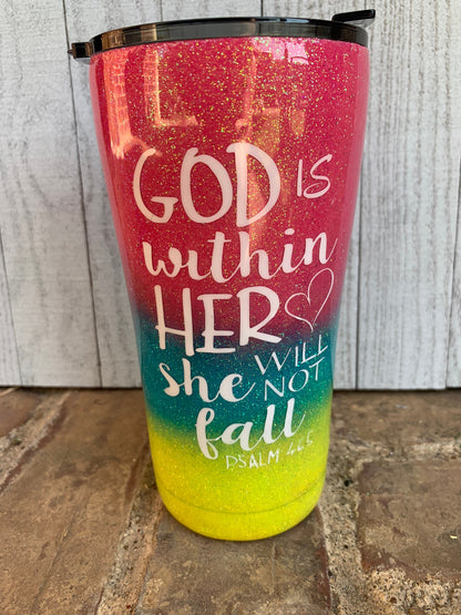 God is within her she will not fall PSALM 46:5 Personalized Glitter Cups, Christain Personalized Gifts