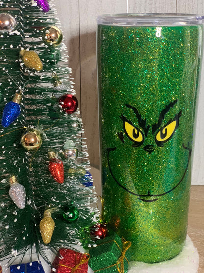 Grinch Christmas Glitter Tumbler, Christmas Personalized Glitter Tumbler,  Resting Grinch Face OR Grinch is My Spirit Animal