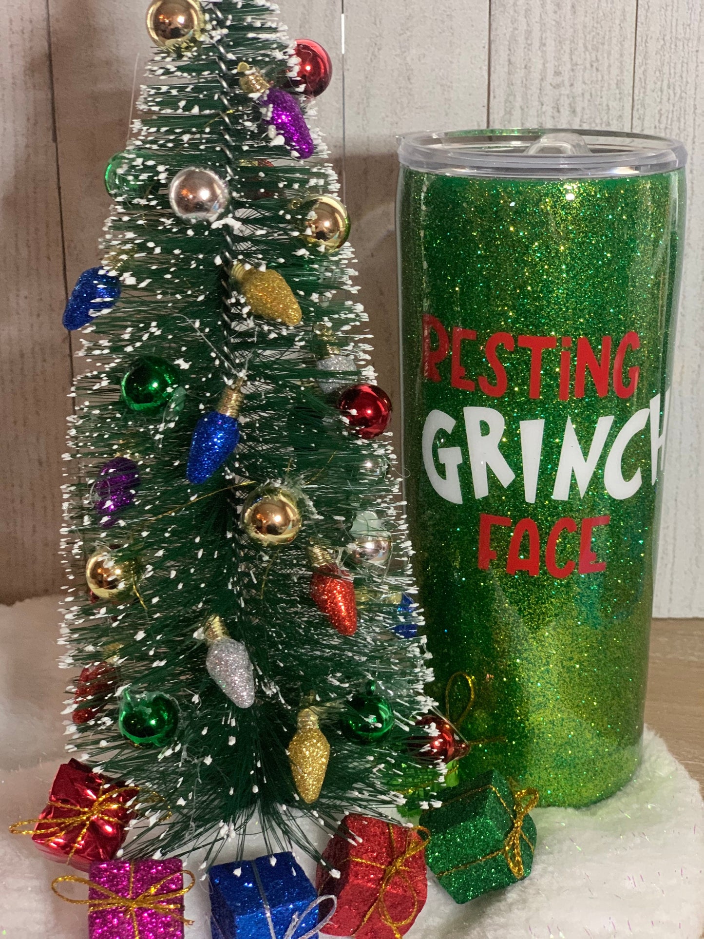 Grinch Christmas Glitter Tumbler, Christmas Personalized Glitter Tumbler,  Resting Grinch Face OR Grinch is My Spirit Animal