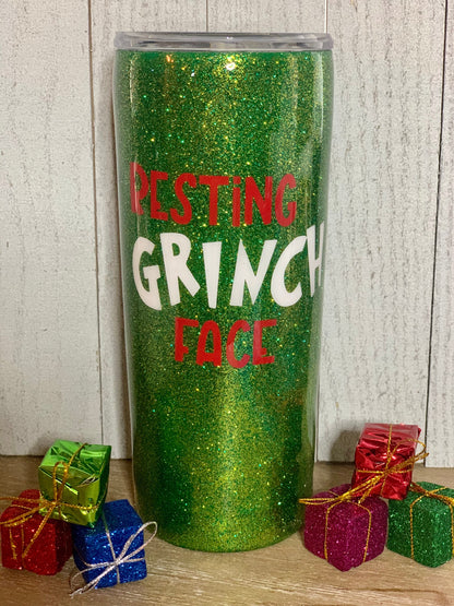 Grinch Christmas Glitter Tumbler, Christmas Personalized Glitter Tumbler,  Resting Grinch Face OR Grinch is My Spirit Animal