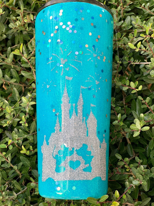 Disney Castle Mickey & Minnie Mouse Glitter Tumblers, Disney Glitter Tumbler, Magic Kingdom Personalized Glitter Tumbler