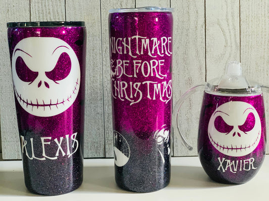 Nightmare Before Christmas Tumblers, Disney Glitter Tumbler, Jack and Sally Cup, Personalized Tumbler, Custom Glitter Cup