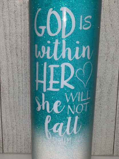 God is within her she will not fall PSALM 46:5 Personalized Glitter Cups, Personalized Gift